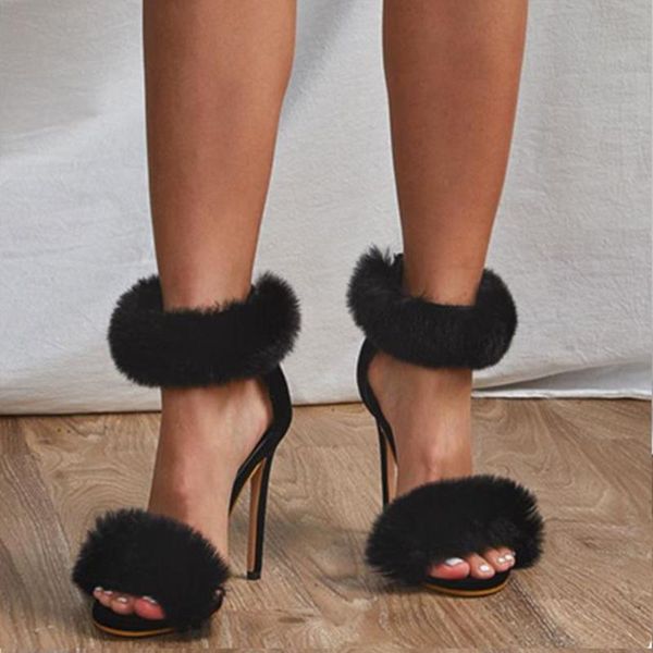 

dress shoes summer cute plush super high heeled sandals women size 35-42, Black