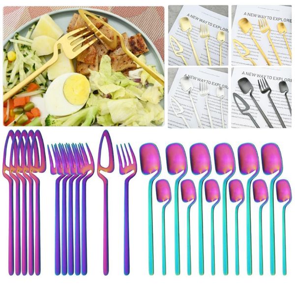 

flatware sets 24pcs colorful cutlery set knives fork tea spoon dinnerware stainless steel tableware kitchen silverware
