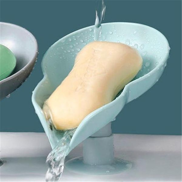 

soap dishes 3 colors sucker holder drain punch-boxes sponge leaf shape plastic tray storage kitchen bathroom supplies