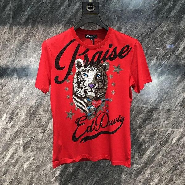 

men's t-shirts spring men t-shirt rhinestone style printing design trend tees o-neck hip-hop short-sleeved fashion, White;black