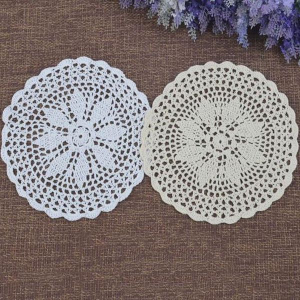 

mats & pads 4pcs/set round table placemat cotton handmade crochet lace dining flower doilies coffee drink tea cup pad kitchen