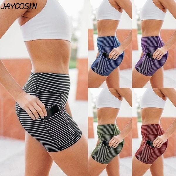 

women's shorts women stripe print pocket training running sports casual summer high waist and hip lifting stretch fitness workout, White;black