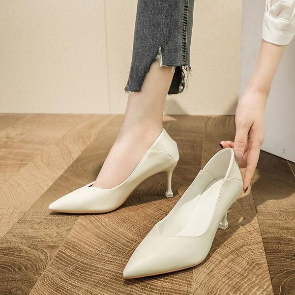 

dress shoes 2021 business leather women's pointed toe professional office low heel meticulous high heels (5cm-8cm), Black