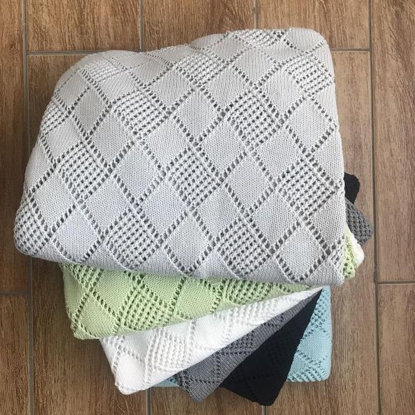 

blankets & swaddling super soft baby blanket solid color stroller knitted hollow born swaddle wrap cotton nordic nursery nap quilt