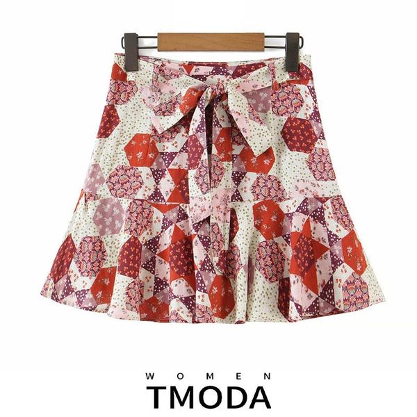 

women's shorts tmoda1668 2021 summer women sweet pleated skirts floral print side zipper bow tie female casual street botton, White;black
