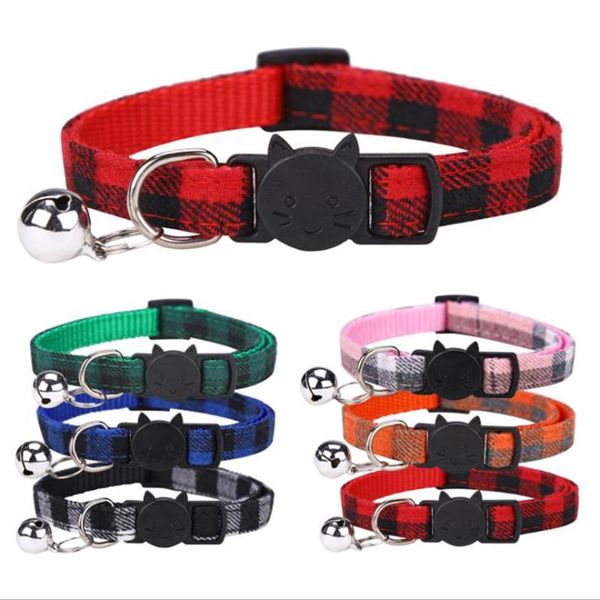 

pet collar safety buckle plaid collar with bell adjustable suitable kitten puppy accessories supplies buckle