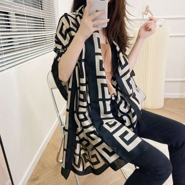 

spring and summer korean new fashion silk women's air conditioning beach towel sunscreen shawl scarf gift, Blue;gray