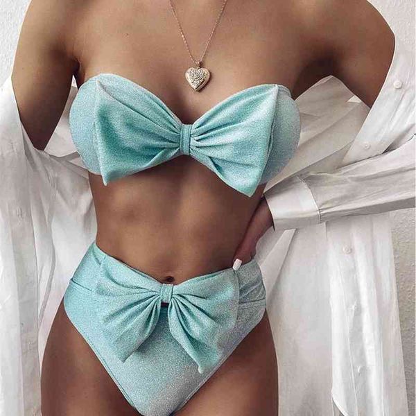 

women's swimwear none bow strapless bikini female swimsuit women high waist two-pieces set bandeau bather bathing suit swim 4c15, White;black