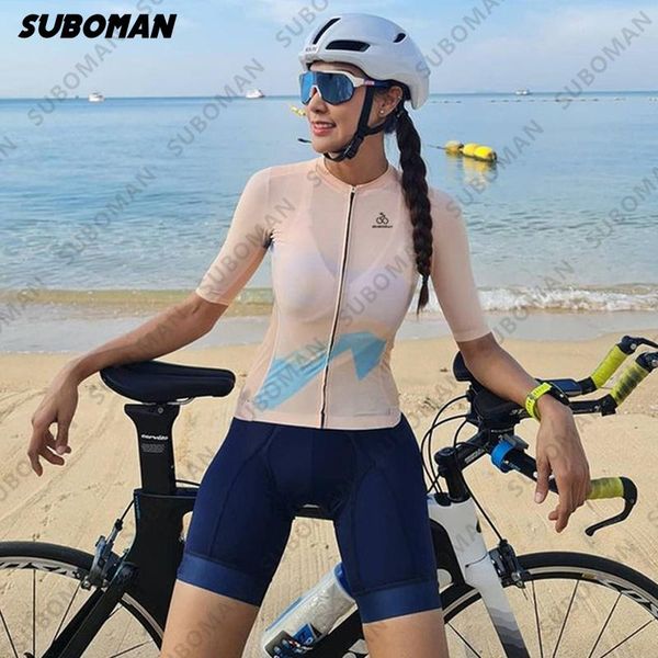 

racing sets suboman women's triathlon short sleeve cycling jumpsuit bike jersey skinsuit ropa ciclismo bicycle clothing shirts 2021, Black;blue
