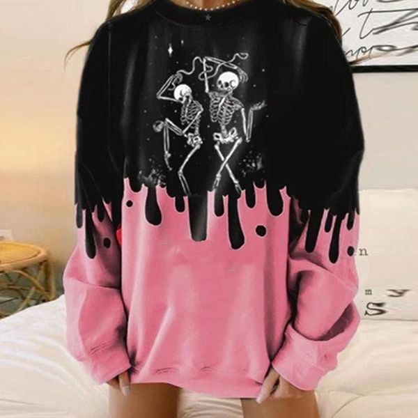 

New 2021 Halloween Skeleton Printed Hoodie Sweatshirt Women Autumn Long Sleeve Loose Top Pullover Vintage Harajuku Sweatshirts 6U6Y, Black