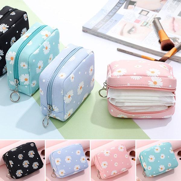 

storage bags cute girls daisy sanitary napkin bag large capacity waterproof tampon makeup pouches portable lipstick key organizer