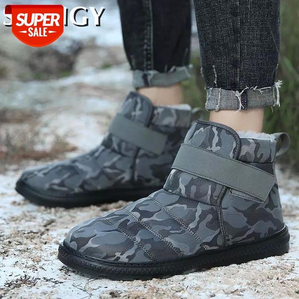 

winter men casual shoes comfortable warm fur camouflage men's snow boots slip-on waterproof cotton new males shoes #ht5d