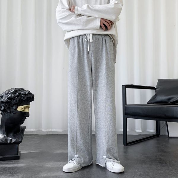 

2021 wide-leg men's fashion solid color casual men streetwear straight pants mens joggers sweatpants m-2xl y0ld, Black