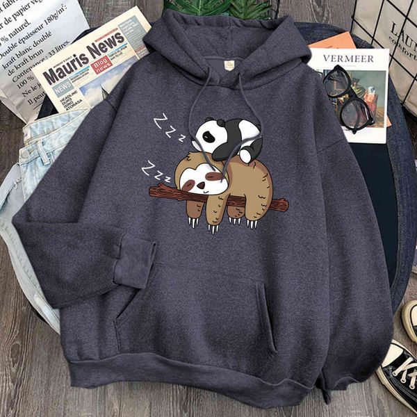 

men's hoodie, panda pattern and lazy pajamas, loose polar pockets, men's street cloth, punk animation hoodie, retro cartoon, Black