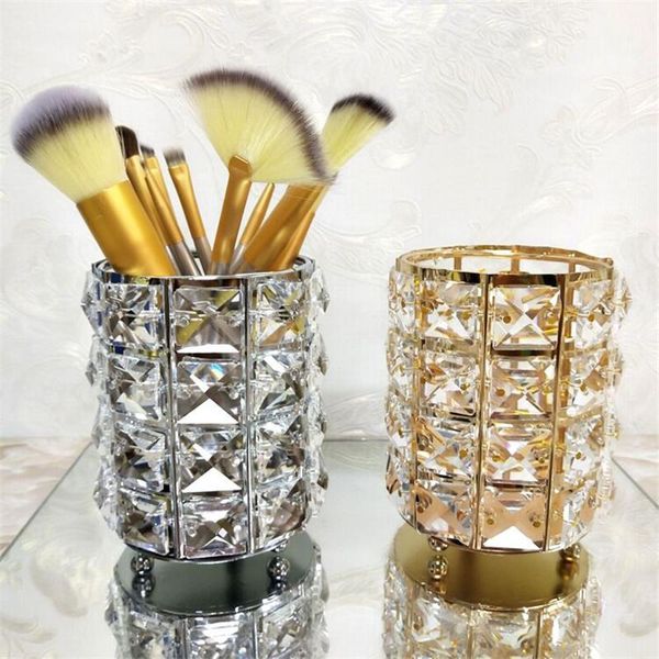 

bathroom storage & organization europe metal makeup brush tube eyebrow pencil organizer bead crystal jewelry box