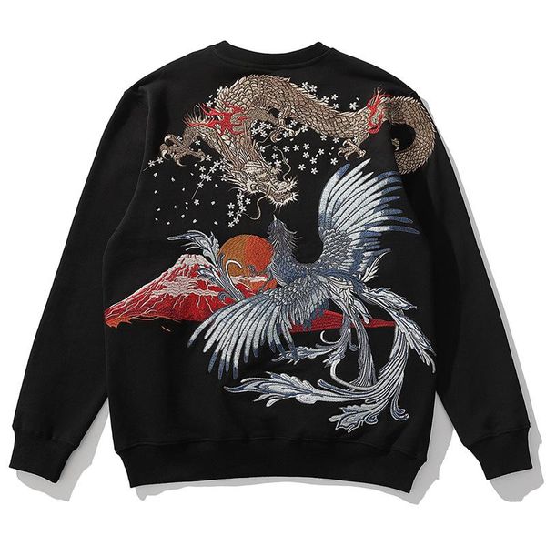 

men's hoodies & sweatshirts 2021 arrival fashicotton o-neck winter tattoo traditional animal full embroidery hip hop sweatshirt, Black