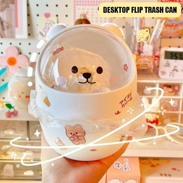 

waste bins mini cute deskwastebasket with lid 2 in 1 pen holder storage box small office countertrash can tiny garbage bin