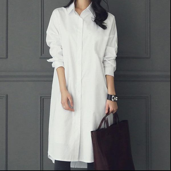 

blouses white loose new womens size all match good quality new loose blouse long paragraph long sleeve white shirt