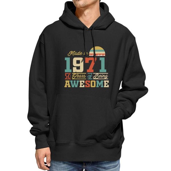 

men's hoodies & sweatshirts cotton hoodeds 1971 shirts 50 years of being awesome 50th birthday vintage gift for casual women sweatshi, Black