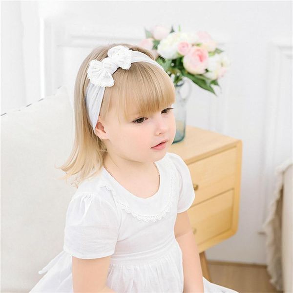 

hair accessories 1pcs cute wide nylon headbands edging lace trim bow head wrap, knot headwear turban baby girls accesseries, Slivery;white