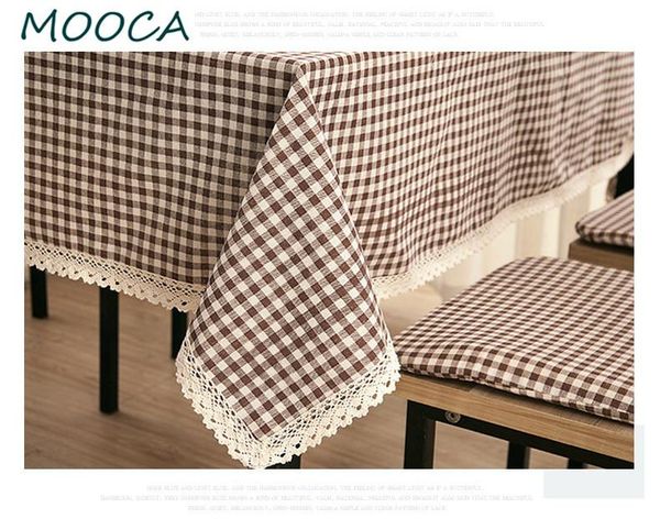 

pastoral cotton and linen plaid table cloth with lace coffee color