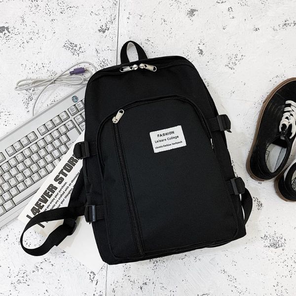 

backpack korea style casual black nylon solid color student bag comfortable school bags for teenage girls#g30
