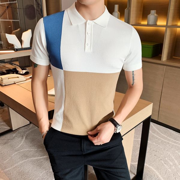 

british style short sleeves, shreds, knitted or crocheted men's polo shirt fine casual fit for men k2mp, White;black