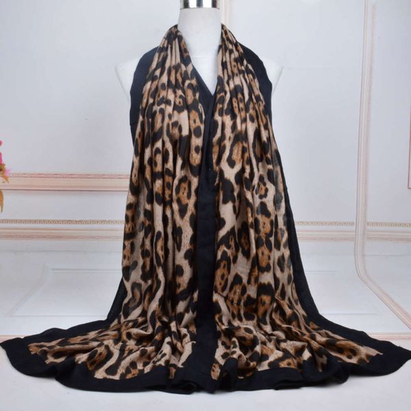 

korean classic leopard print cotton hemp women's autumn and winter new wrapped long silk scarf printed casual towel, Blue;black