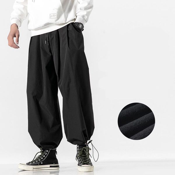 

men's pants cotton harem thick warm solid loose elastic waist trousers streetwear sportwear casual p0214, Black