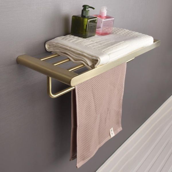 

towel racks double layers bathroom shelf rack gold brass brushed home decoration accessories wall mounted fixed bath holder