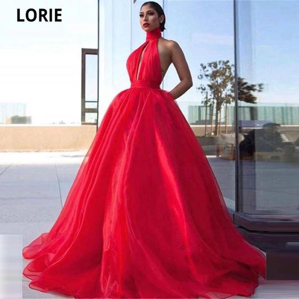 

party dresses lorie red high neck sleeveless organza ball gown backless evening women vestidos de fiesta noche 2021, White;black