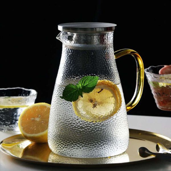 

glass water jar juice lemonade jug flower tea pot cold water heat-proof transparent glass teapot