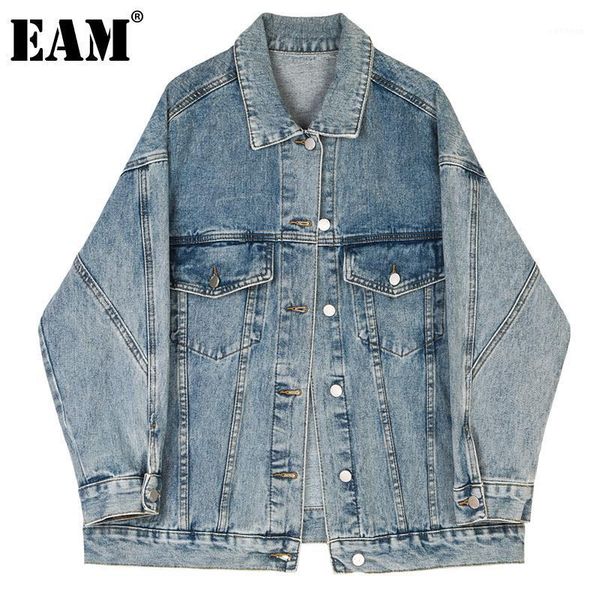 

women's jackets [] loose fit blue split joint pocket denim big size jacket lapel long sleeve women coat fashion tide spring 2022 1s260, Black;brown
