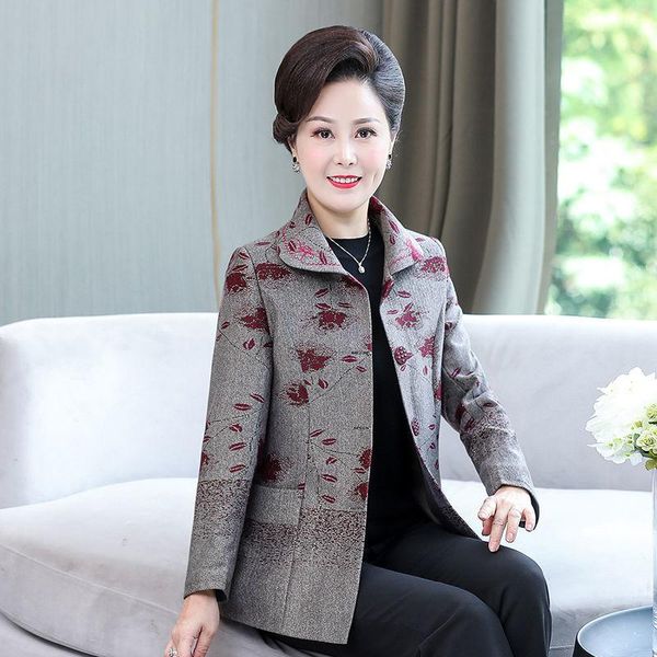 

women's jackets women 2021 spring autumn fashion middle-aged printed coats female short loose ladies long sleeve thin outerwear w252, Black;brown