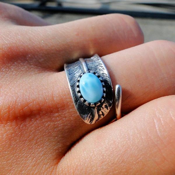 

cluster rings charms antique design 925 sterling silver adjustable insect ring jewelry natural larimar, Golden;silver