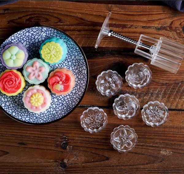 Hamuryası Araçları Ortamın Ortasında Festival El Basılı Ay Kek Küfü 6 PCS Modu 1 Set 50g Mooncake Kalıp Çiçekleri Hayvan Diy dekorasyon kurabiyeleri Pres kalıpları