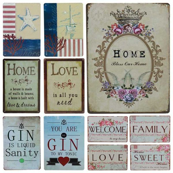 

family welcome sweet home tin sign letter poster flower house metal plaque wall decor garden cafe plate iron paintinga