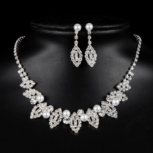 

earrings & necklace bridal jewelry set high-end pearl and crystal neckle earring, Silver