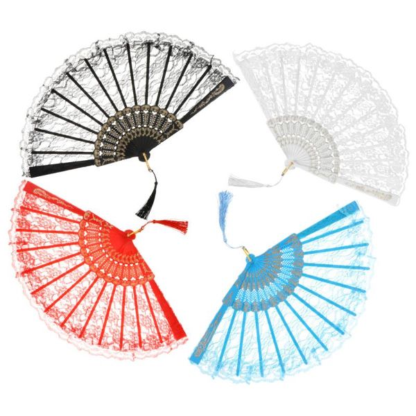 

party favor 4pcs lace dancing folding fans handheld foldable for church