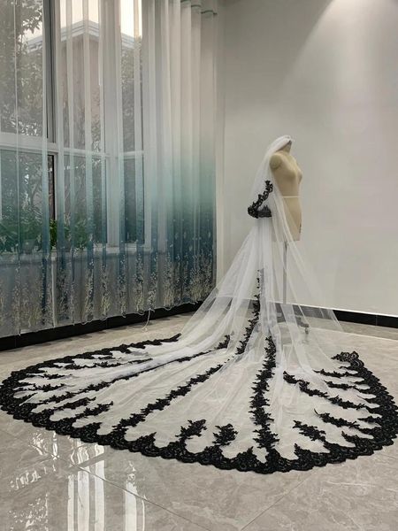 

bridal veils white or ivory two layer veil black lace cathedral wedding