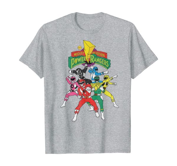 

mighty morphin power rangers pose all characters t-shirt, White;black