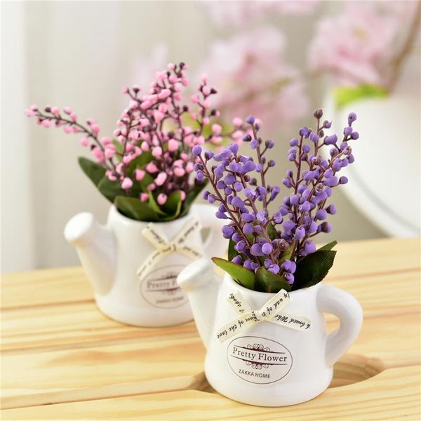 

decorative flowers & wreaths artificial potted silk orchid branch bonsai plant wedding decor with ceramics vase 1 set(plants+vase)