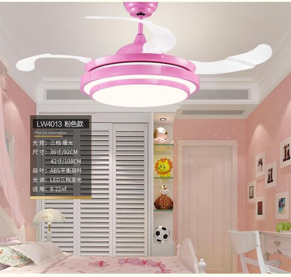 

ceiling fans lamp led 36/42 inch children room boy football remote control 3 color ceiling fan light girl princess lamp pink