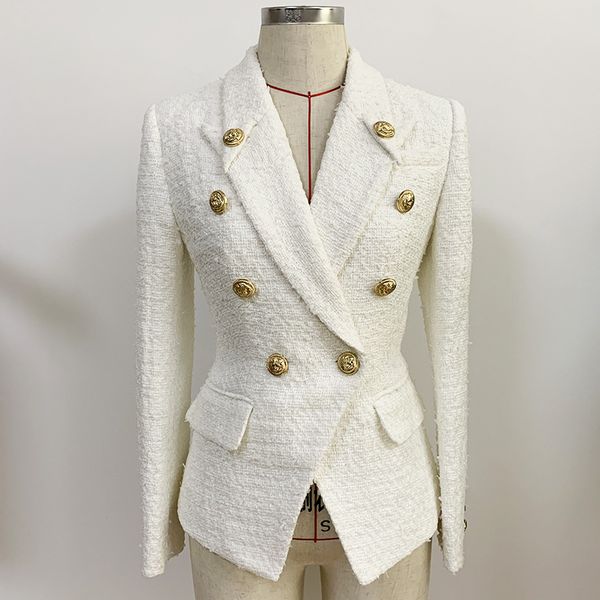 

womens high street est fall winter designer jacket womens double breasted lion buttons slim fitting tweed blazer, White;black