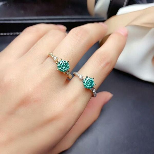 

cluster rings meibapj 1/2 s green moissanite gemstone fashion diamond ring vvs 925 sterling silver fine wedding jewelry for women, Golden;silver