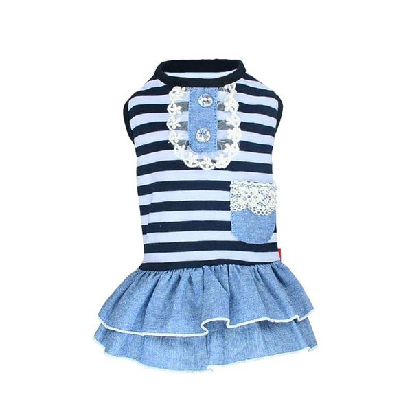 

dog apparel pet cute clothes costume stripe dress tutu denim xs- xl wedding