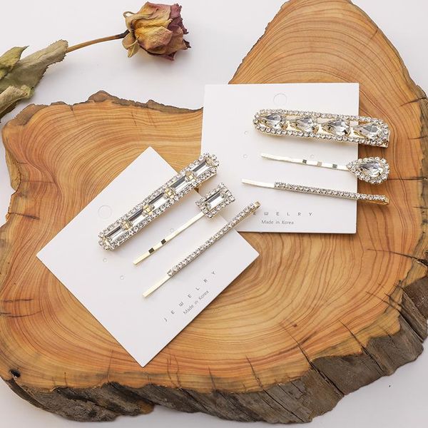 

hair accessories korea 2021 trendy clear crystal rhinestone barrettes sets for women girls fashion waterdrop clips