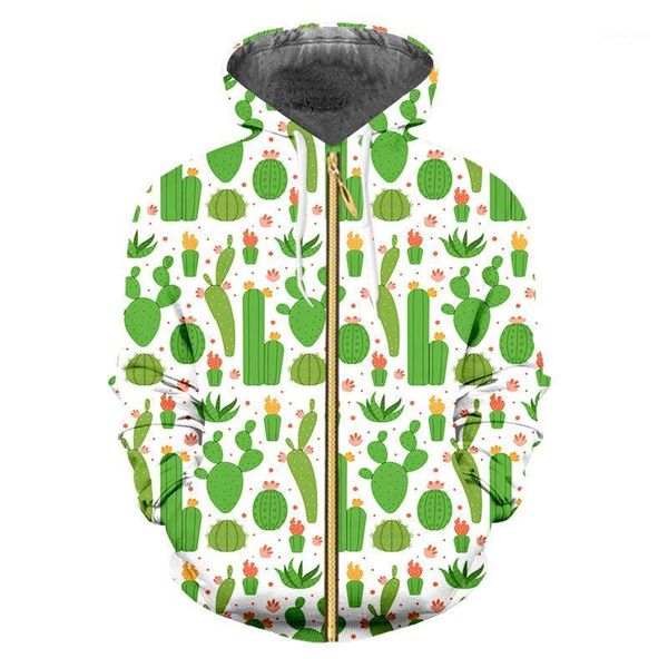 

size man/woman 3d plant cactus printed zip up hoodies sweatshirts autumn casual hip hop streetwear jacket drop men's &, Black