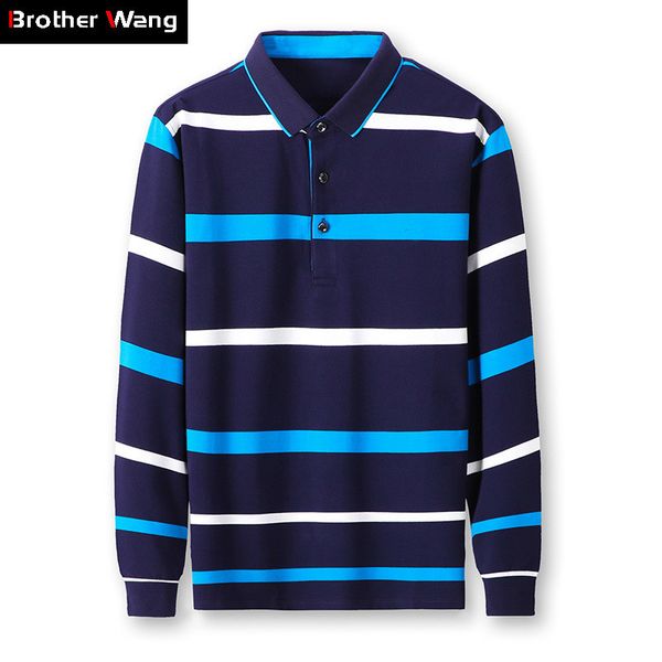 

2021 new men's long sleeve business fashion lapel stripe cotton stretch t-shirt male brand clothes hlz9, White;black
