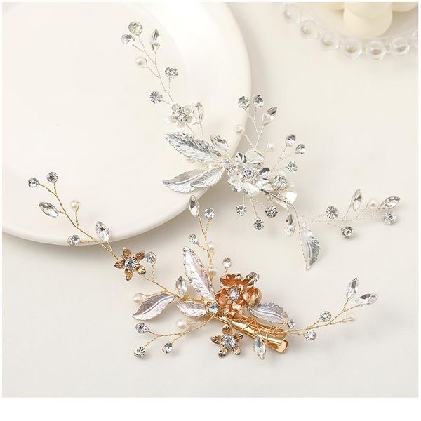 

trendy gold and silver color women's wedding hairpin headwear pearl rhinestone hair accessories bridal handmade headba jllqmi